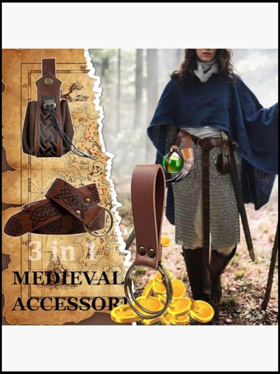 Halloween Renaissance Belt Pouch Costume Set Medieval Viking Pirate Leather